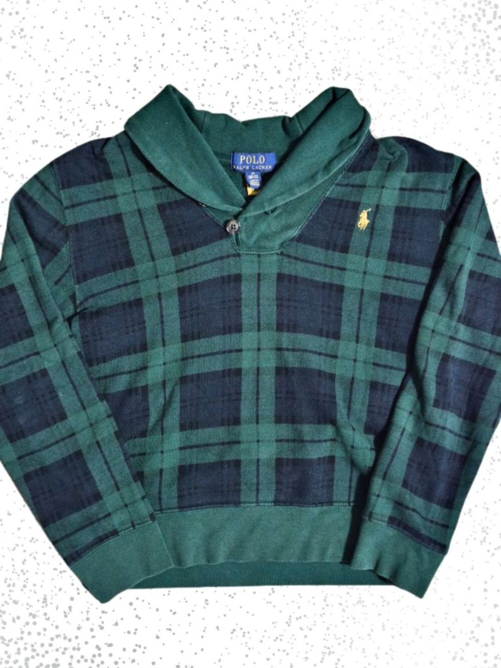 Polo Ralph Lauren Boys Black Watch Plaid Shawl Collar Sweatshirt Size M 10-12